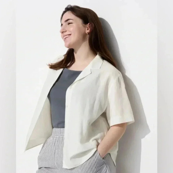 UNIQLO LINEN BLEND OPEN COLLAR SHORT SLEEVE SHIRT XS - Picture 1 of 6